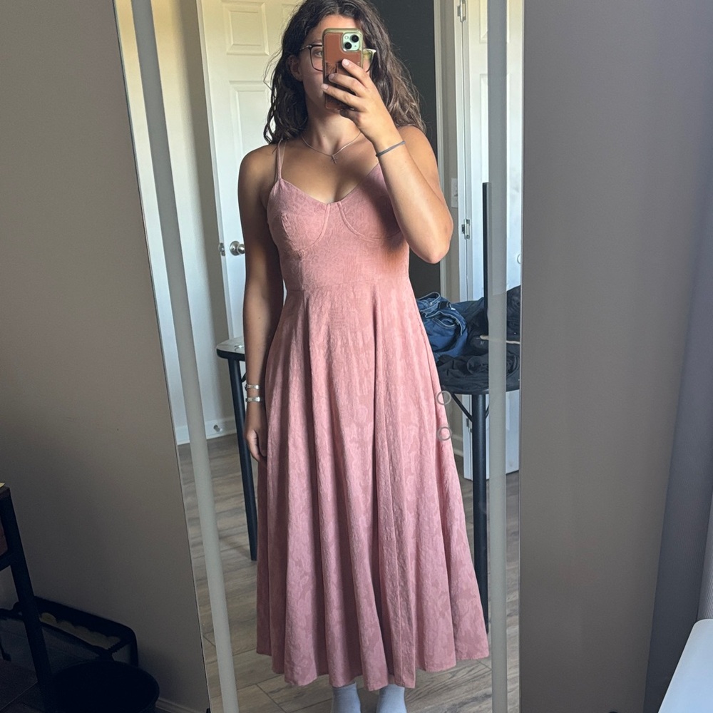 Lulu's Blush Pink Midi Dress with Spaghetti Straps